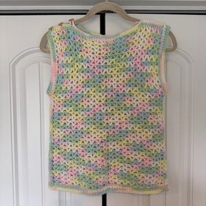 Vintage Hand Made Crochet Hand Knit Pastel Easter Spring Sweater Vest